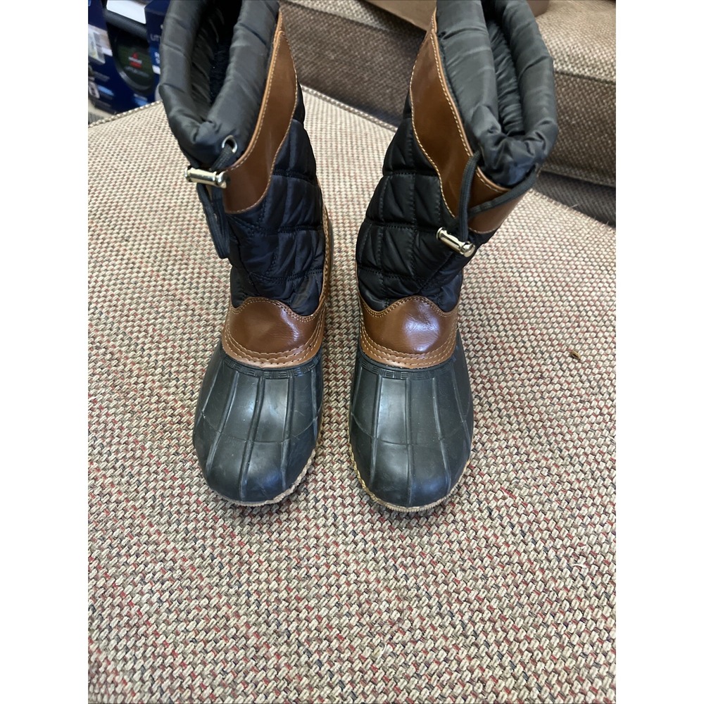 Isaac Mizrahi Navy Green Quilted Nylon Water Resistant Sleet Duck Boots Sz 9M